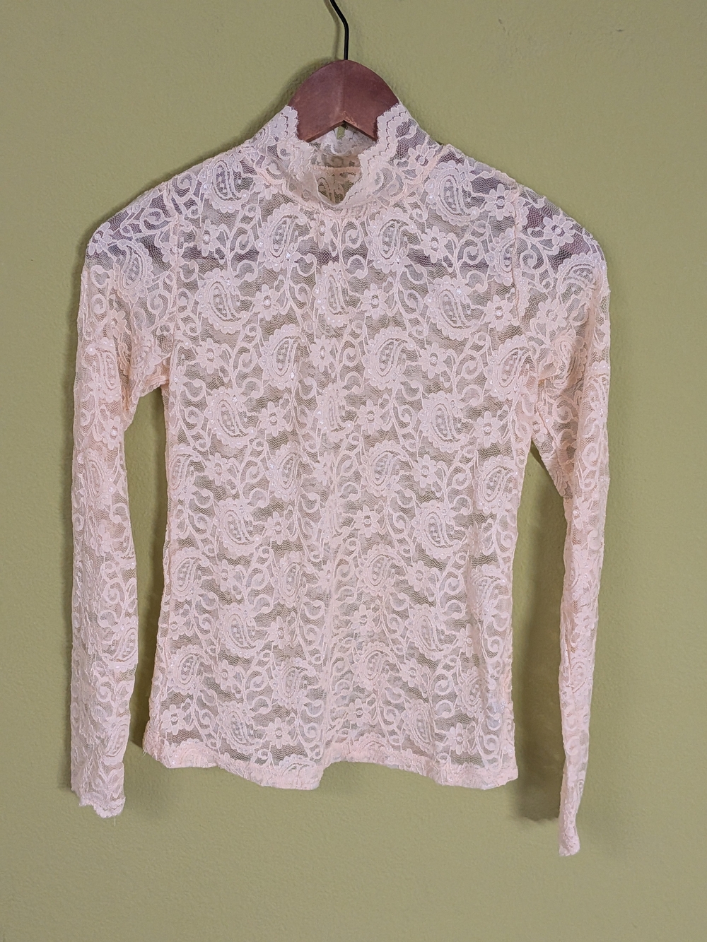 Sheer Lace Long-Sleeve Mock Neck Top - Cream